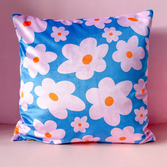 ‘Hello Petal’ daisy velvet cushion in turquoise | Floral velvet cushion - ScentiMelti Home Fragrance, Beauty & Gifts UK