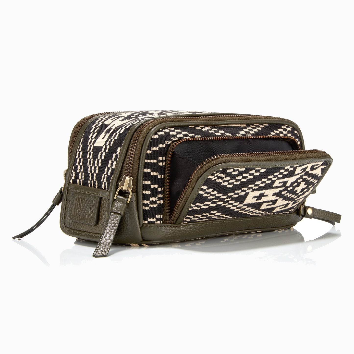 Gaucho Aztec Duo Zip Toiletry Wash Bag, Black and Cream Canvas | Mantidy® - ScentiMelti Home Fragrance, Beauty & Gifts UK