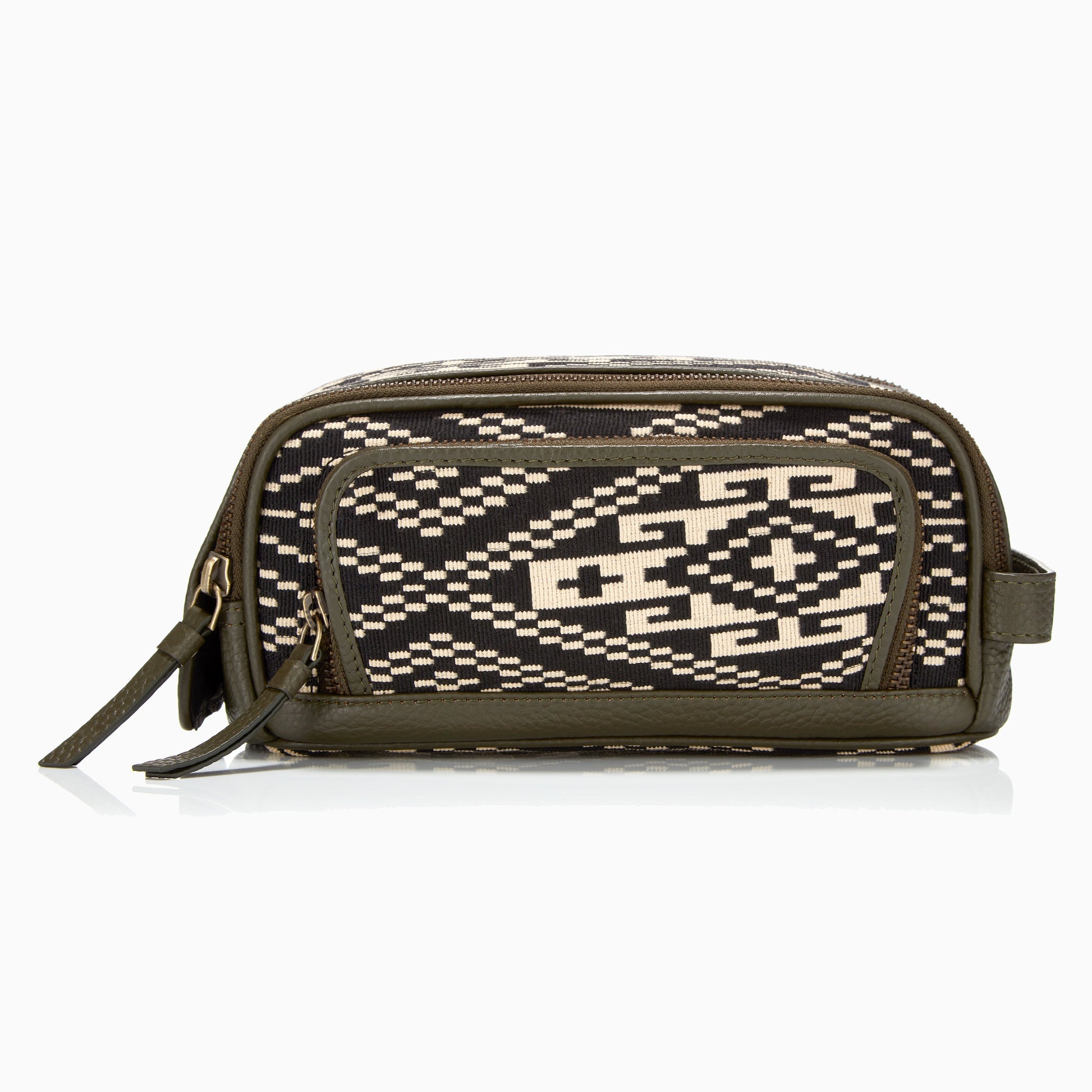 Gaucho Aztec Duo Zip Toiletry Wash Bag, Black and Cream Canvas | Mantidy® - ScentiMelti Home Fragrance, Beauty & Gifts UK