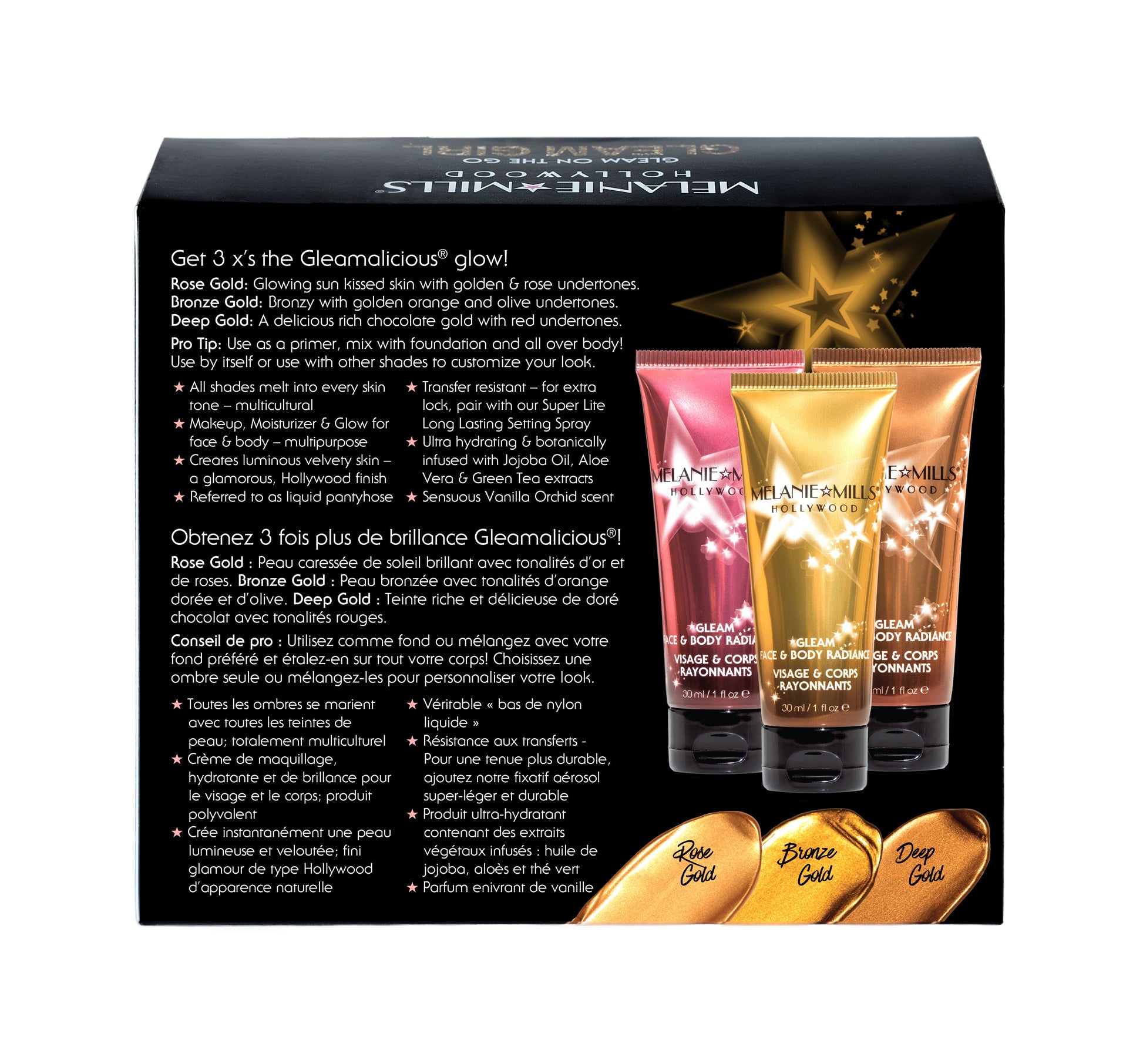 Melanie Mills Hollywood GLEAM GIRL Gleam on the Go Body Radiance Kit Beauty Goddess ScentiMelti Wax Melts