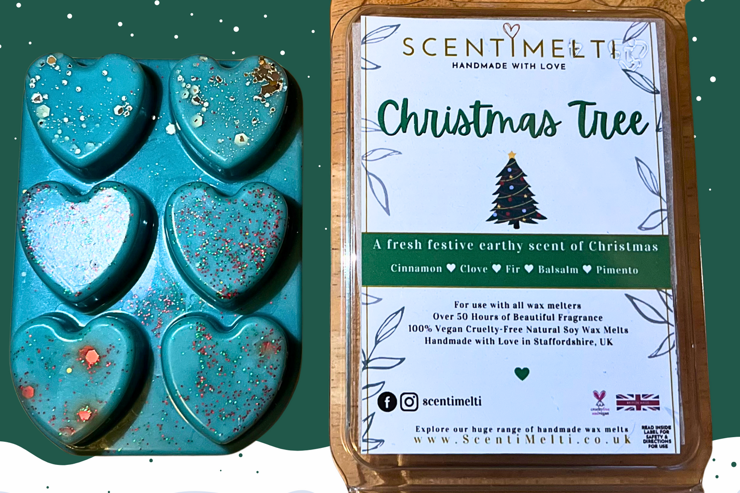 Christmas Tree Heart Clamshell Wax Melts - ScentiMelti  Christmas Tree Heart Clamshell Wax Melts