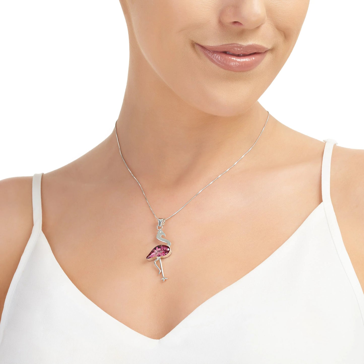 Flamingo necklace by  Shrieking Violet® Sterling silver pendant with pink heather. Handmade jewellery with real flowers - ScentiMelti Home Fragrance, Beauty & Gifts UK