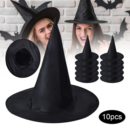 10 Pcs Halloween Black Witch Hat