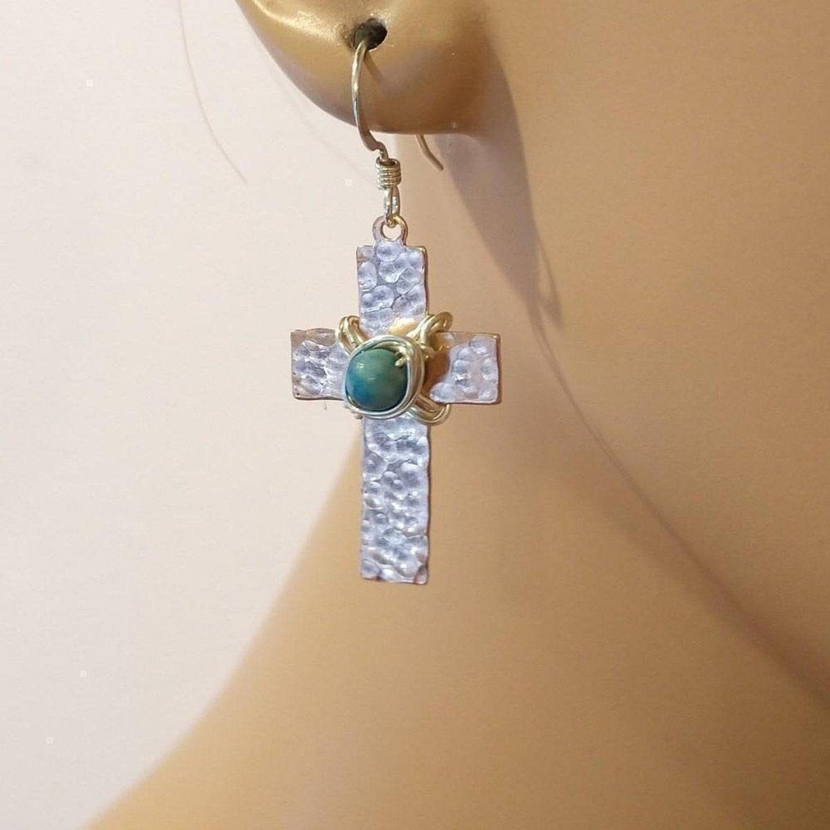 Hammered Copper Cross Earrings with Turquoise Beads The Positive Company ScentiMelti Wax Melts