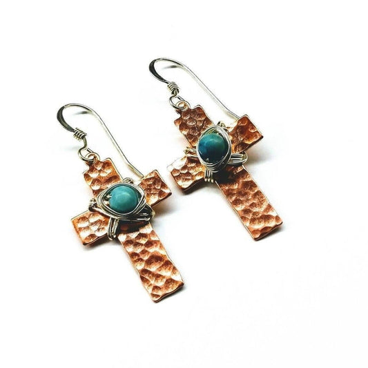 Hammered Copper Cross Earrings with Turquoise Beads The Positive Company ScentiMelti Wax Melts