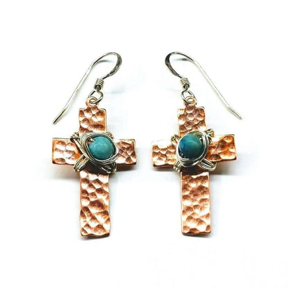 Hammered Copper Cross Earrings with Turquoise Beads The Positive Company ScentiMelti Wax Melts