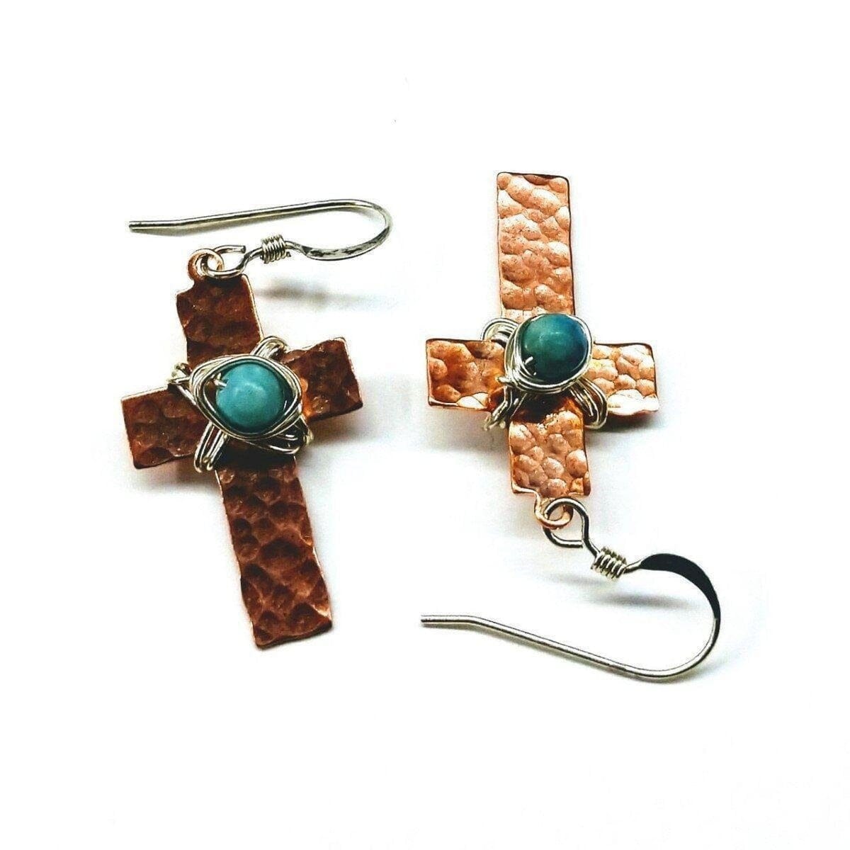 Hammered Copper Cross Earrings with Turquoise Beads The Positive Company ScentiMelti Wax Melts