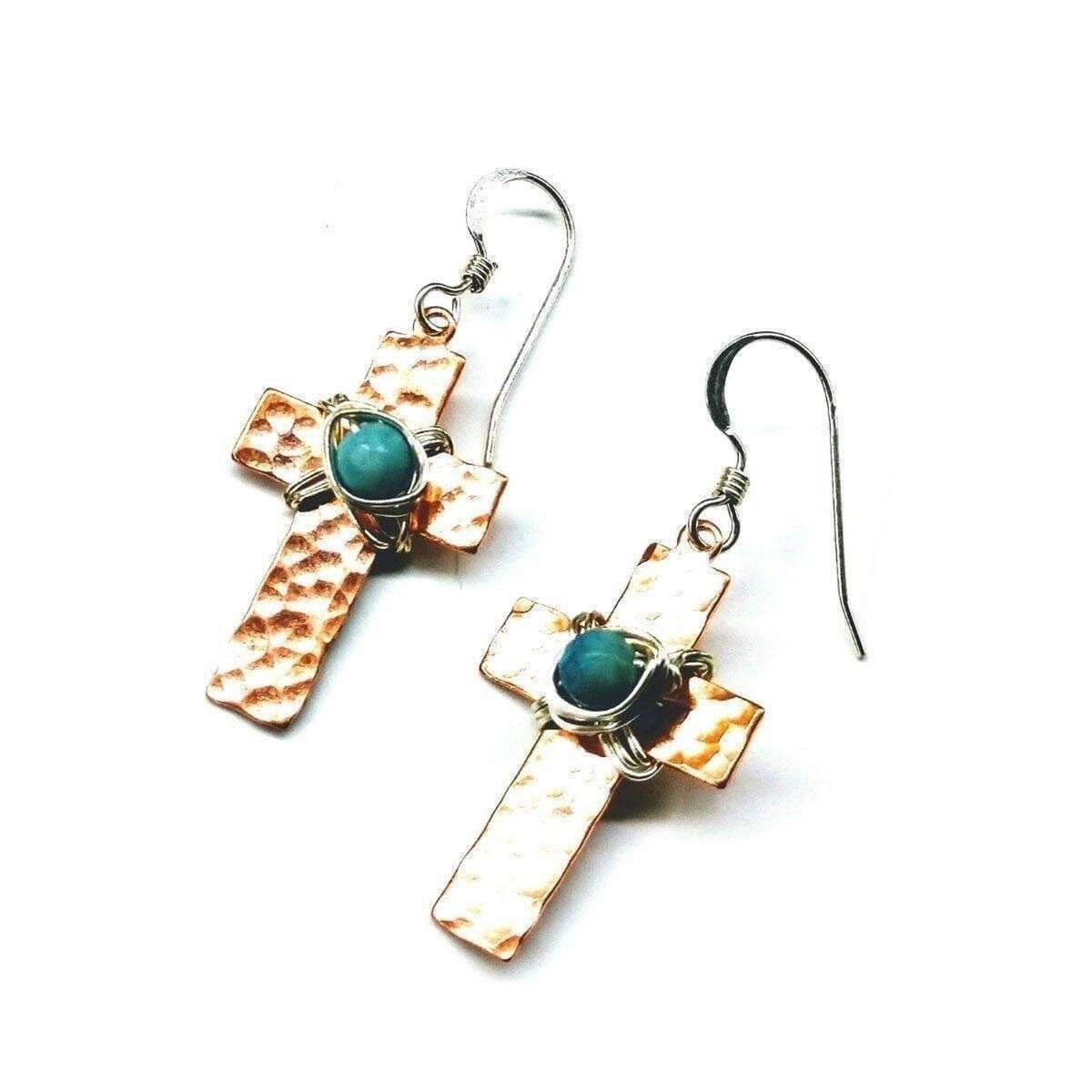 Hammered Copper Cross Earrings with Turquoise Beads The Positive Company ScentiMelti Wax Melts