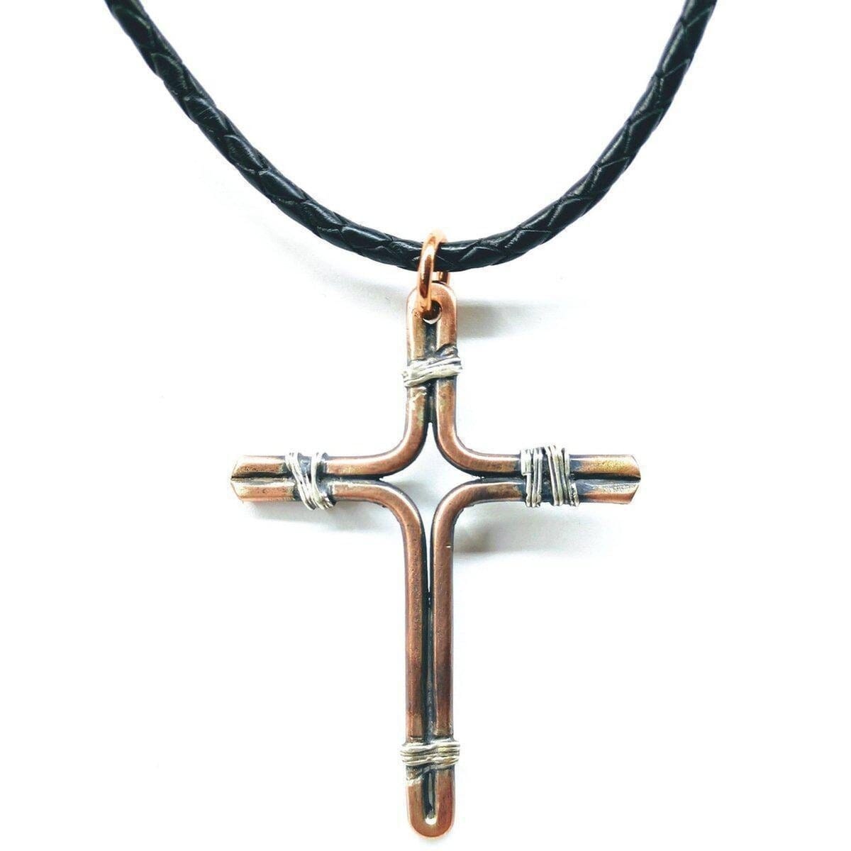 Handmade Copper and Silver Wire Cross Necklace for Him - ScentiMelti Home Fragrance, Beauty & Gifts UK