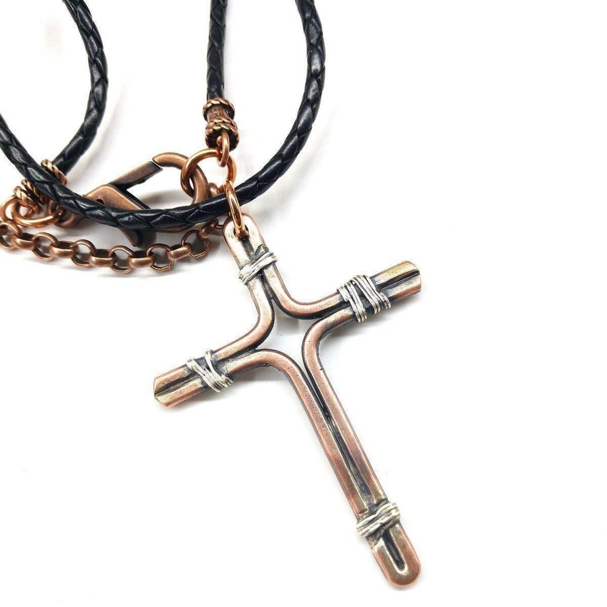 Handmade Copper and Silver Wire Cross Necklace for Him - ScentiMelti Home Fragrance, Beauty & Gifts UK