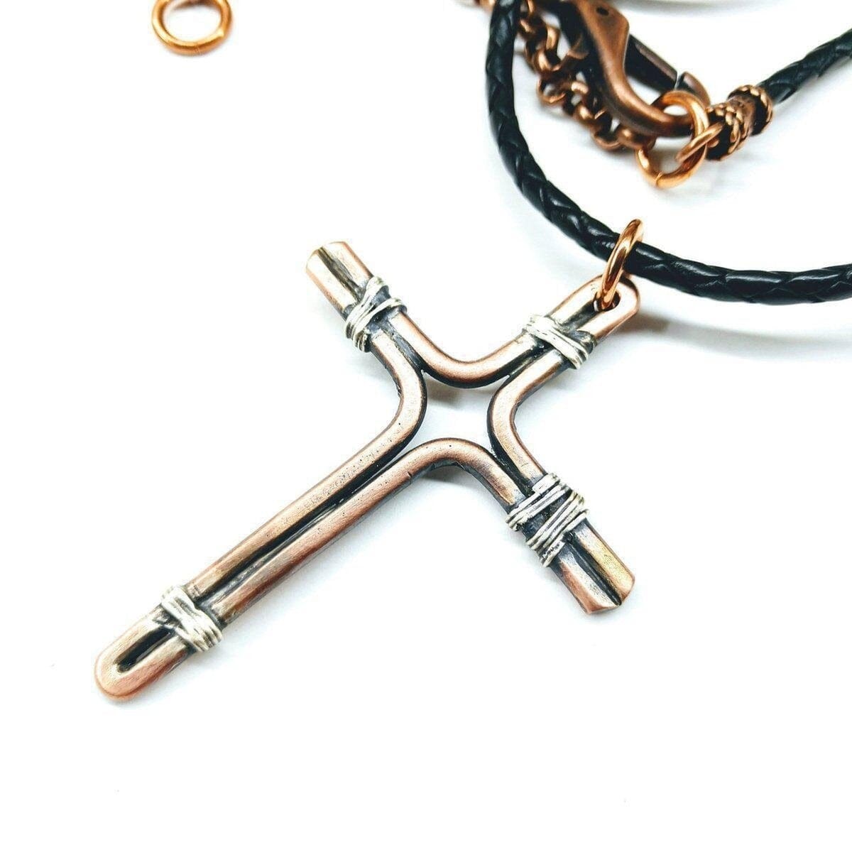 Handmade Copper and Silver Wire Cross Necklace for Him - ScentiMelti Home Fragrance, Beauty & Gifts UK