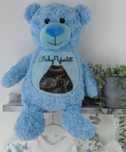 Hello Bear Blue Baby scan photo bear, with personalised gift bag Sweetlea Gifts Ltd ScentiMelti Wax Melts