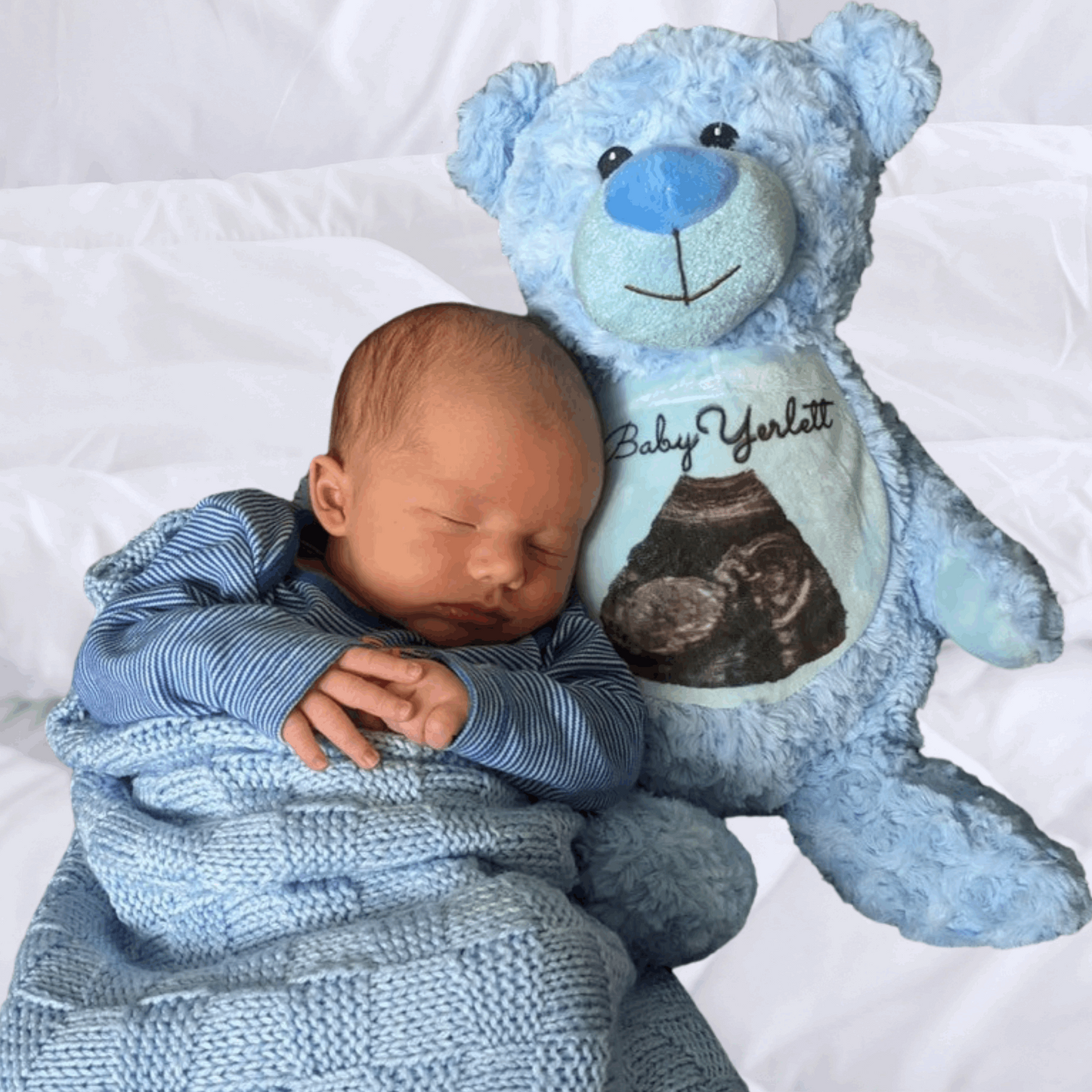 Hello Bear Blue Baby scan photo bear, with personalised gift bag Sweetlea Gifts Ltd ScentiMelti Wax Melts