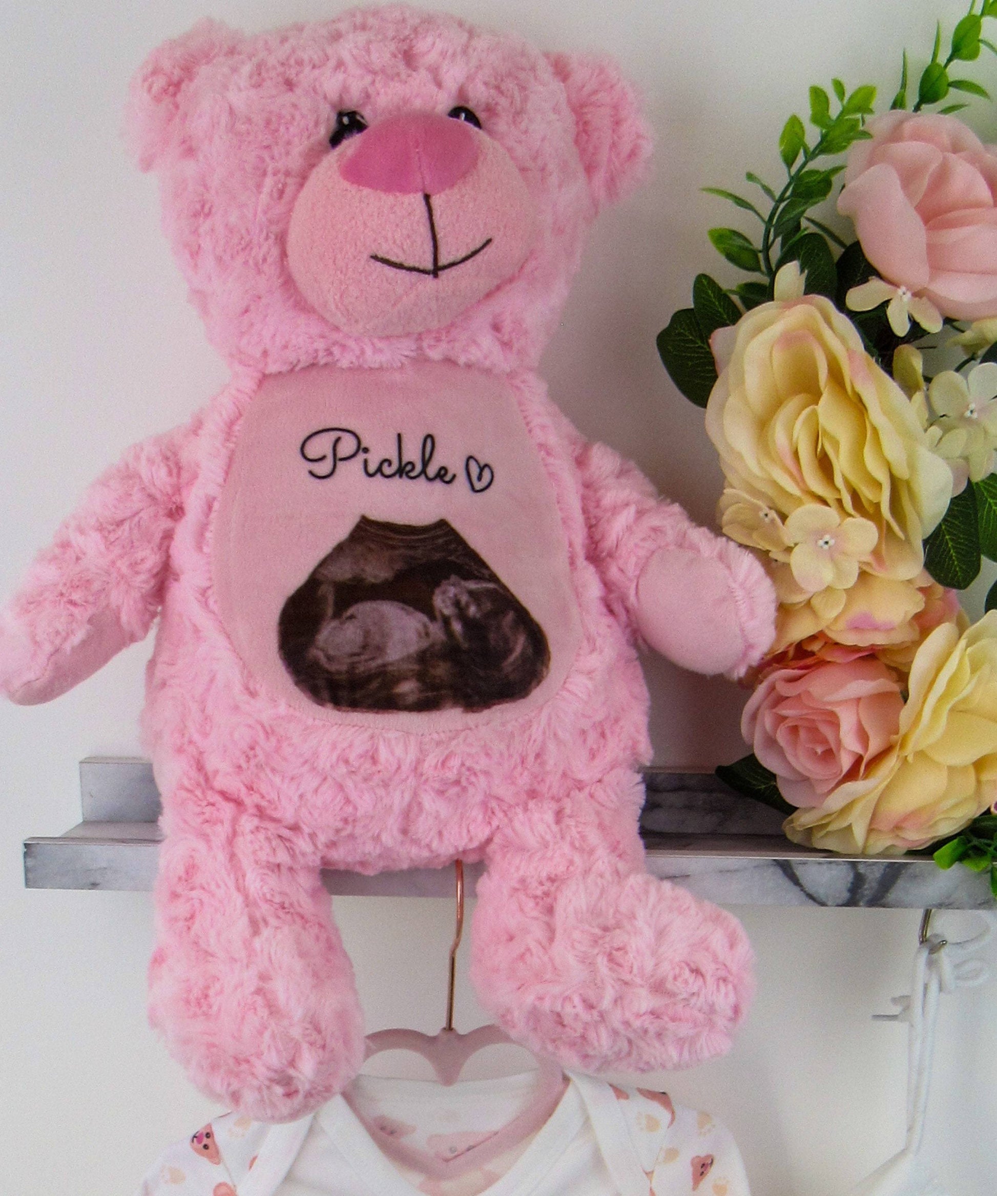 Hello Bear Pink Baby scan photo bear, with personalised gift bag Sweetlea Gifts Ltd ScentiMelti Wax Melts