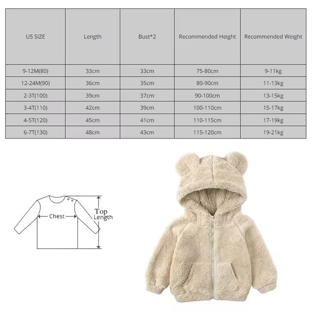 Kids Winter Teddy Bear Jacket with Ears | 6 Months - 7 Years