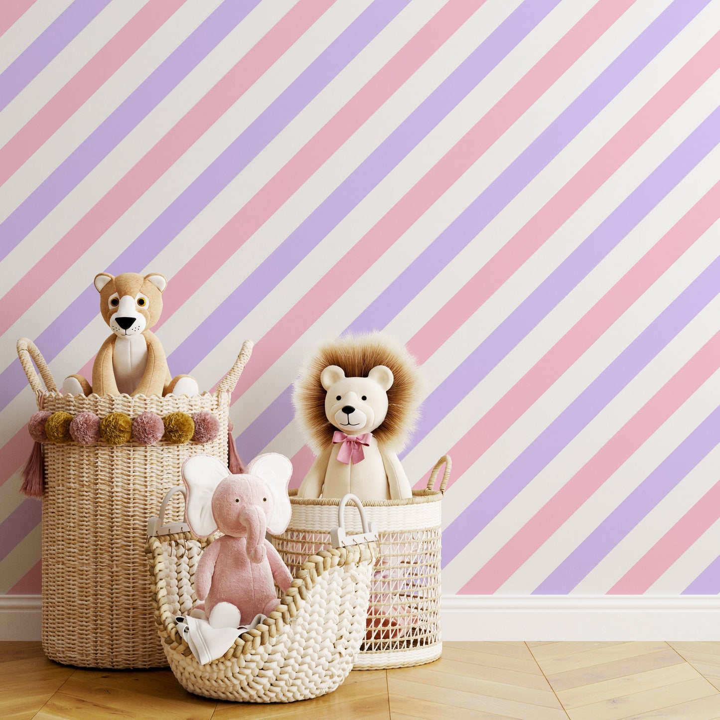 Candy Crush Kids’ Wallpaper in Lavender and Pink Candy | Pink and Purple Diagonal Stripe Wallpaper - ScentiMelti Home Fragrance, Beauty & Gifts UK