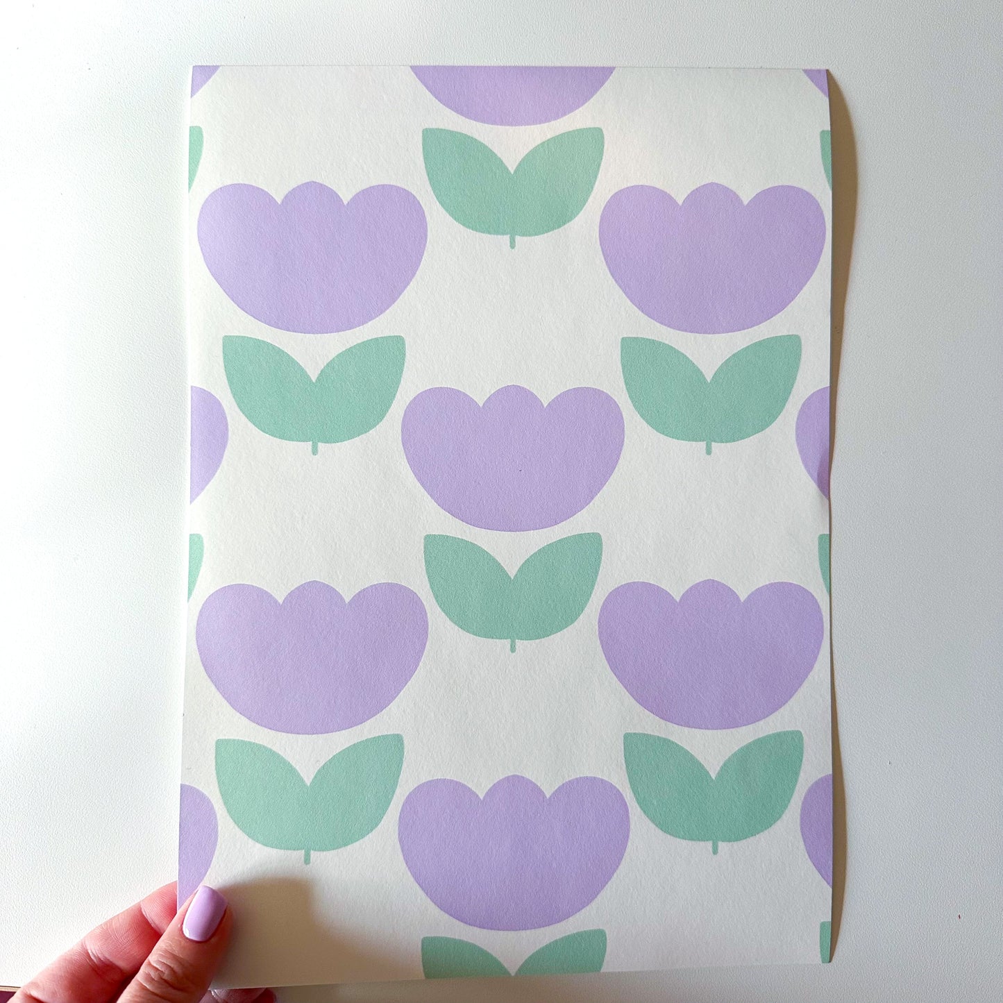 Marta’s Tulips Kids’ Wallpaper in Lavender and Pistachio - ScentiMelti Home Fragrance, Beauty & Gifts UK