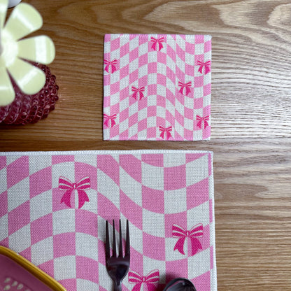 Ribbons & Checks linen coaster set - ScentiMelti Home Fragrance, Beauty & Gifts UK