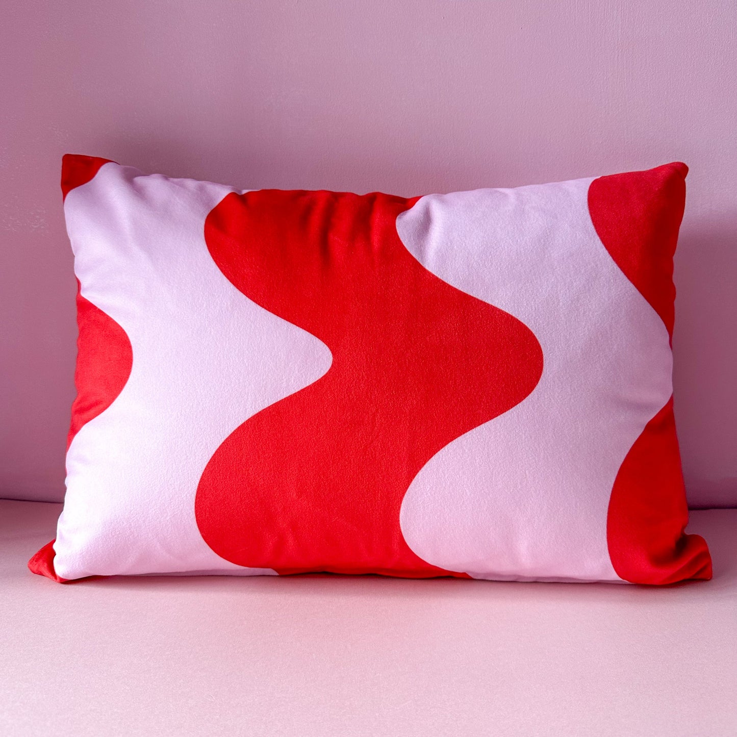 Wavy abstract velvet cushion in pink and red - ScentiMelti Home Fragrance, Beauty & Gifts UK