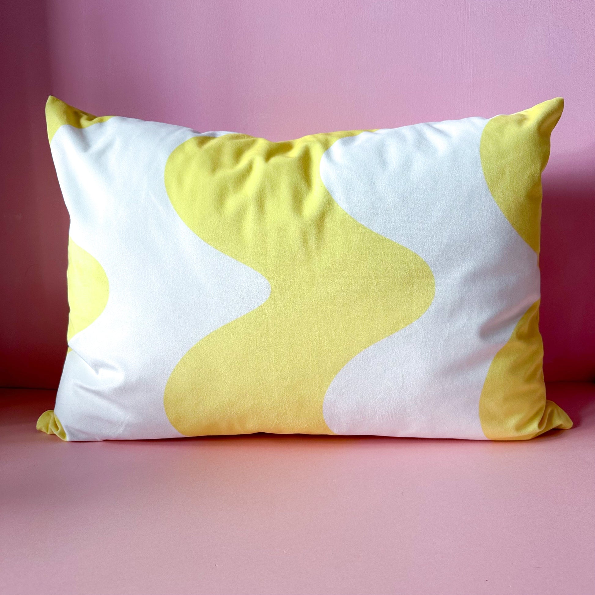 Wavy abstract velvet cushion in lemon yellow - ScentiMelti Home Fragrance, Beauty & Gifts UK