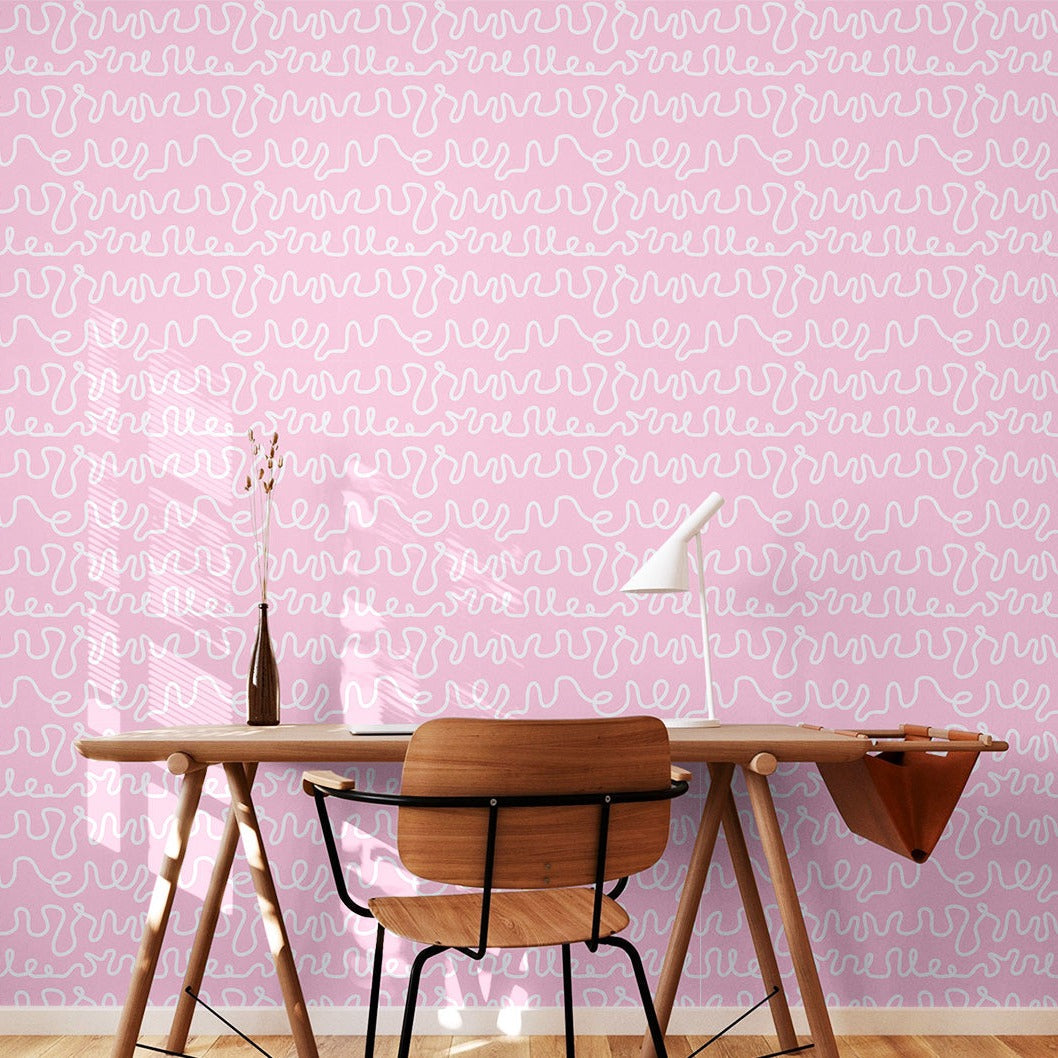 Squiggle Wallpaper in Pink Candy | Abstract wallpaper - ScentiMelti Home Fragrance, Beauty & Gifts UK