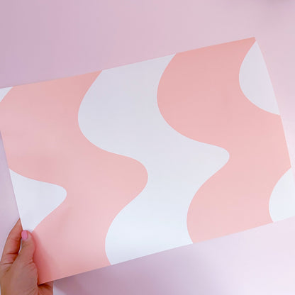 'On The Same Wavelength' Wallpaper in Peach | Wavy Wallpaper in peach colour - ScentiMelti Home Fragrance, Beauty & Gifts UK