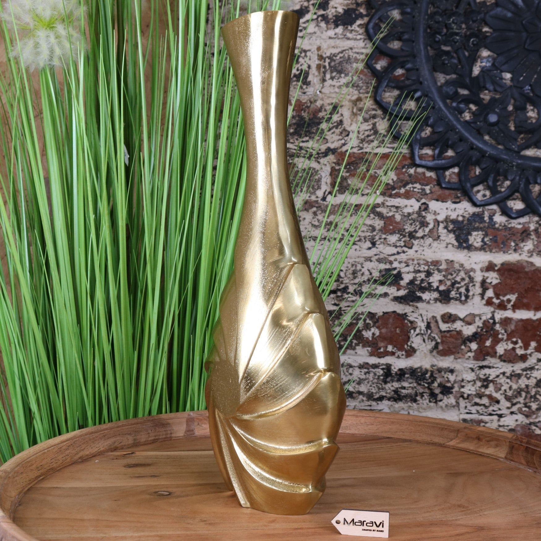 Bedi Metal Gold Vase Swirl Design 48cm - ScentiMelti Home Fragrance, Beauty & Gifts UK