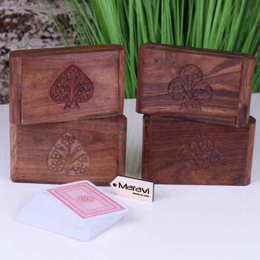 Fata Wooden Playing Card Box Set of 4 Sheesham Wood - ScentiMelti Home Fragrance, Beauty & Gifts UK