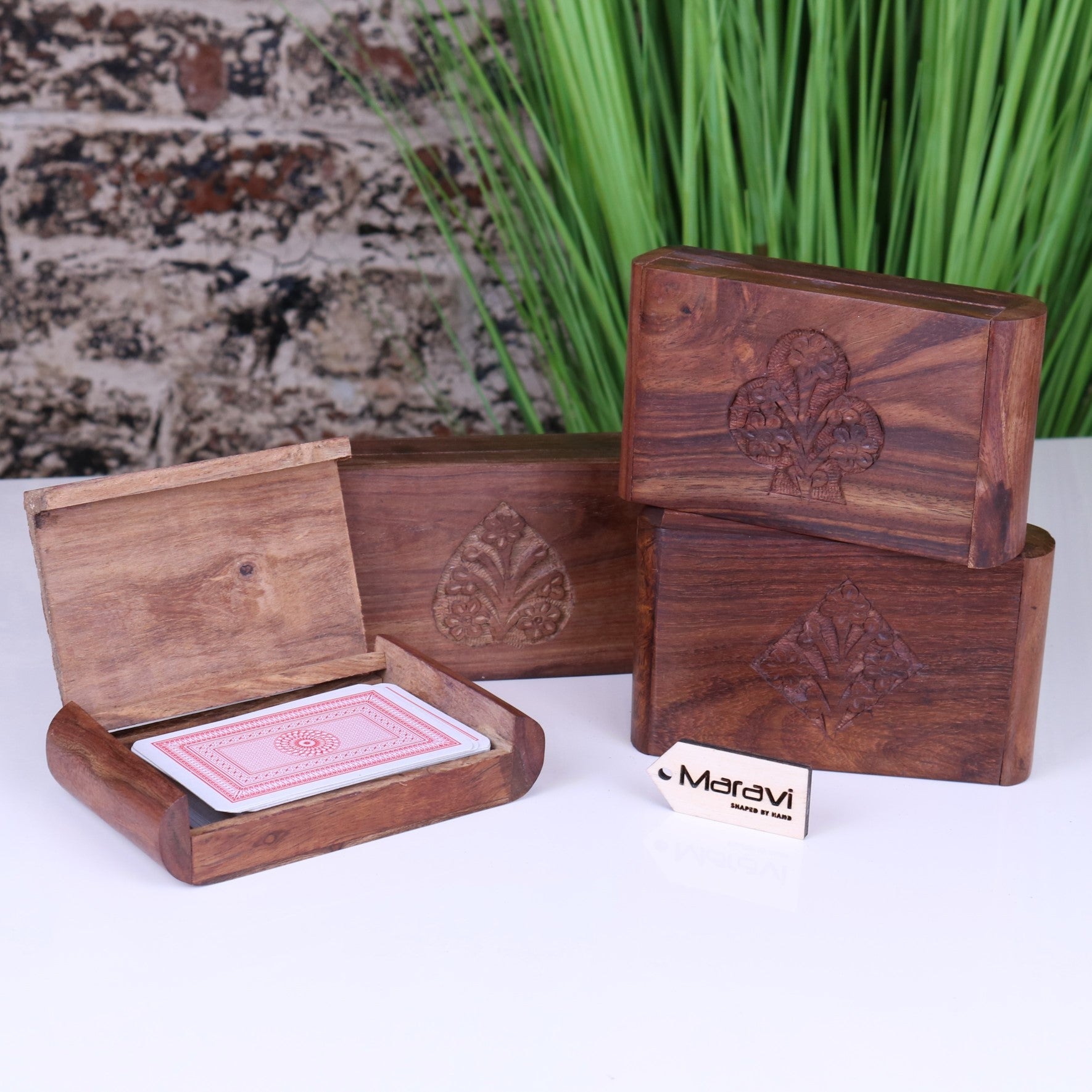 Fata Wooden Playing Card Box Set of 4 Sheesham Wood - ScentiMelti Home Fragrance, Beauty & Gifts UK