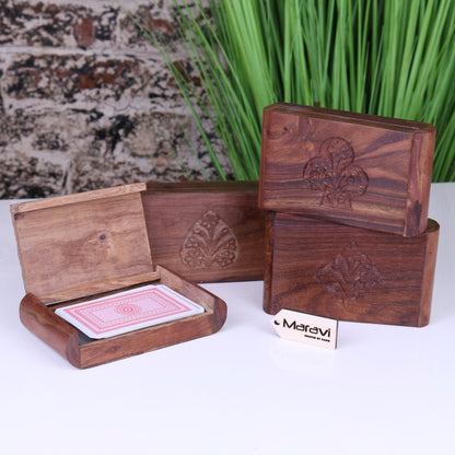 Fata Wooden Playing Card Box Set of 4 Sheesham Wood - ScentiMelti Home Fragrance, Beauty & Gifts UK