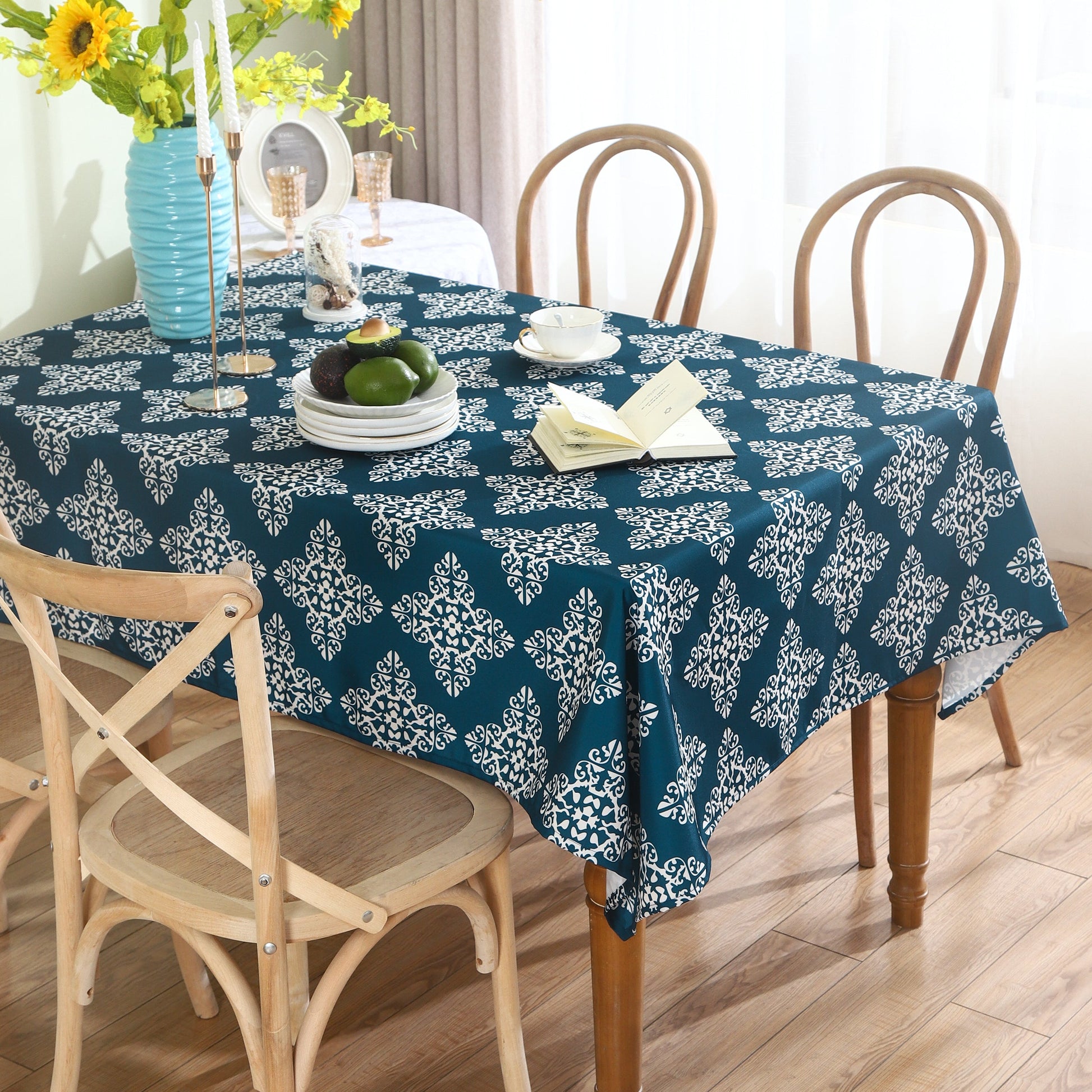 Water Resistant Indoor Outdoor Table Cloth 137x185 CM (Blue) - Design TC4 - ScentiMelti Home Fragrance, Beauty & Gifts UK