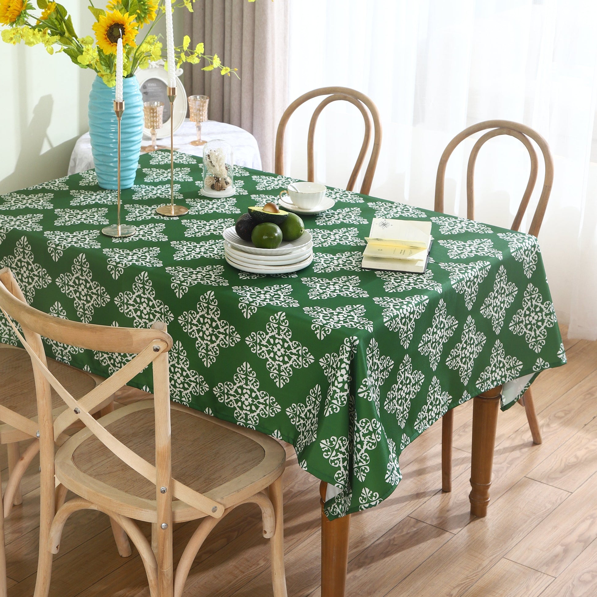 Water Resistant Indoor Outdoor Table Cloth 137x185 CM (Green) - Design TC3 - ScentiMelti Home Fragrance, Beauty & Gifts UK