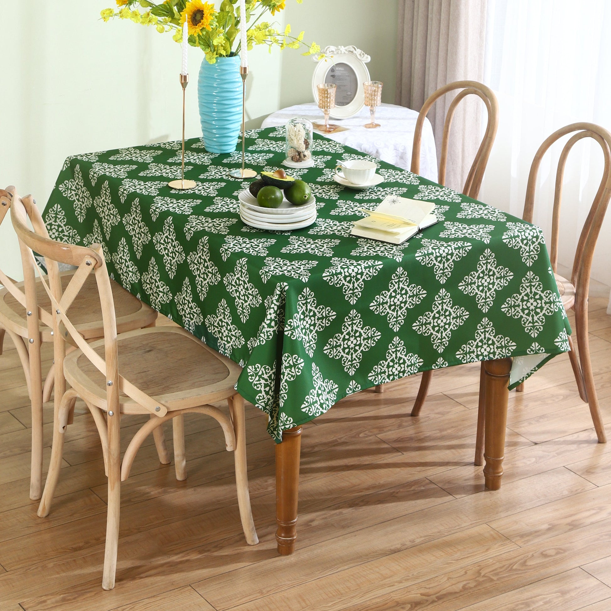 Water Resistant Indoor Outdoor Table Cloth 137x185 CM (Green) - Design TC3 - ScentiMelti Home Fragrance, Beauty & Gifts UK