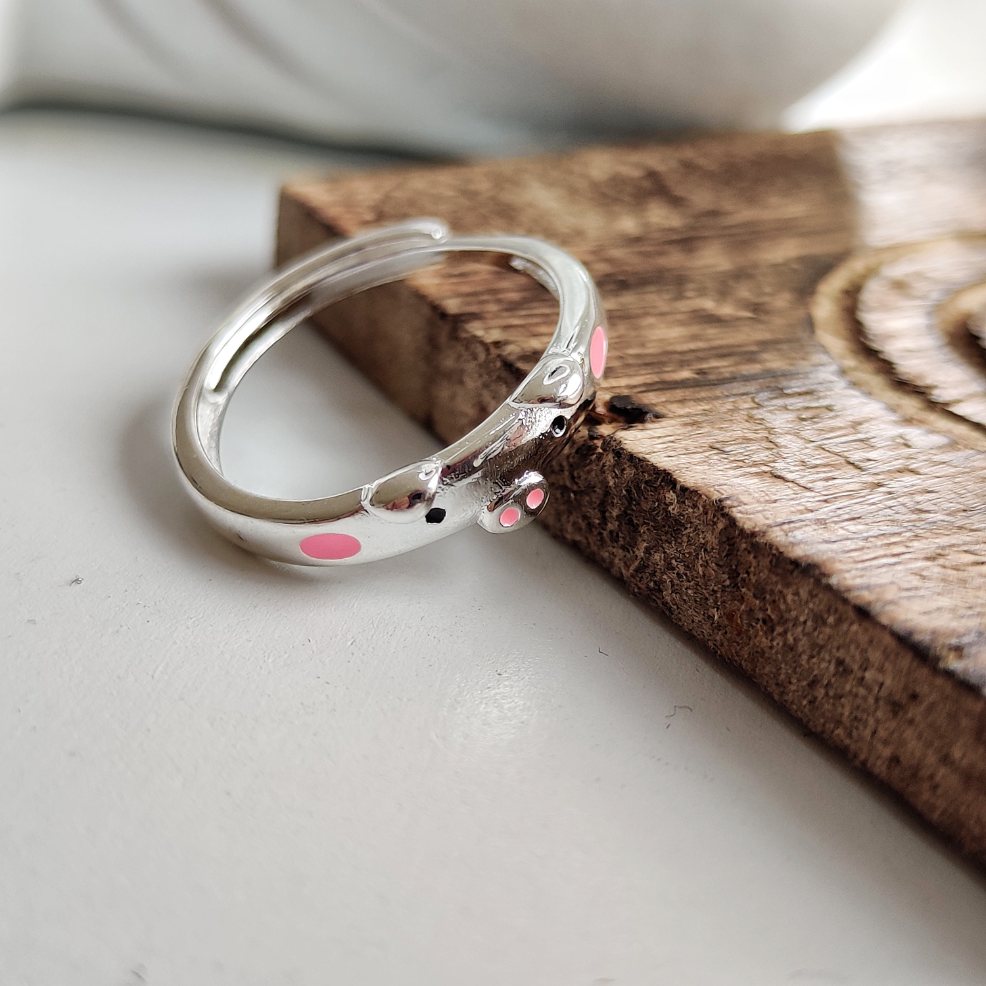 Pink Pig Minimalist Tiny Silver Adjustable Animal Slim Band Ring - ScentiMelti Home Fragrance, Beauty & Gifts UK