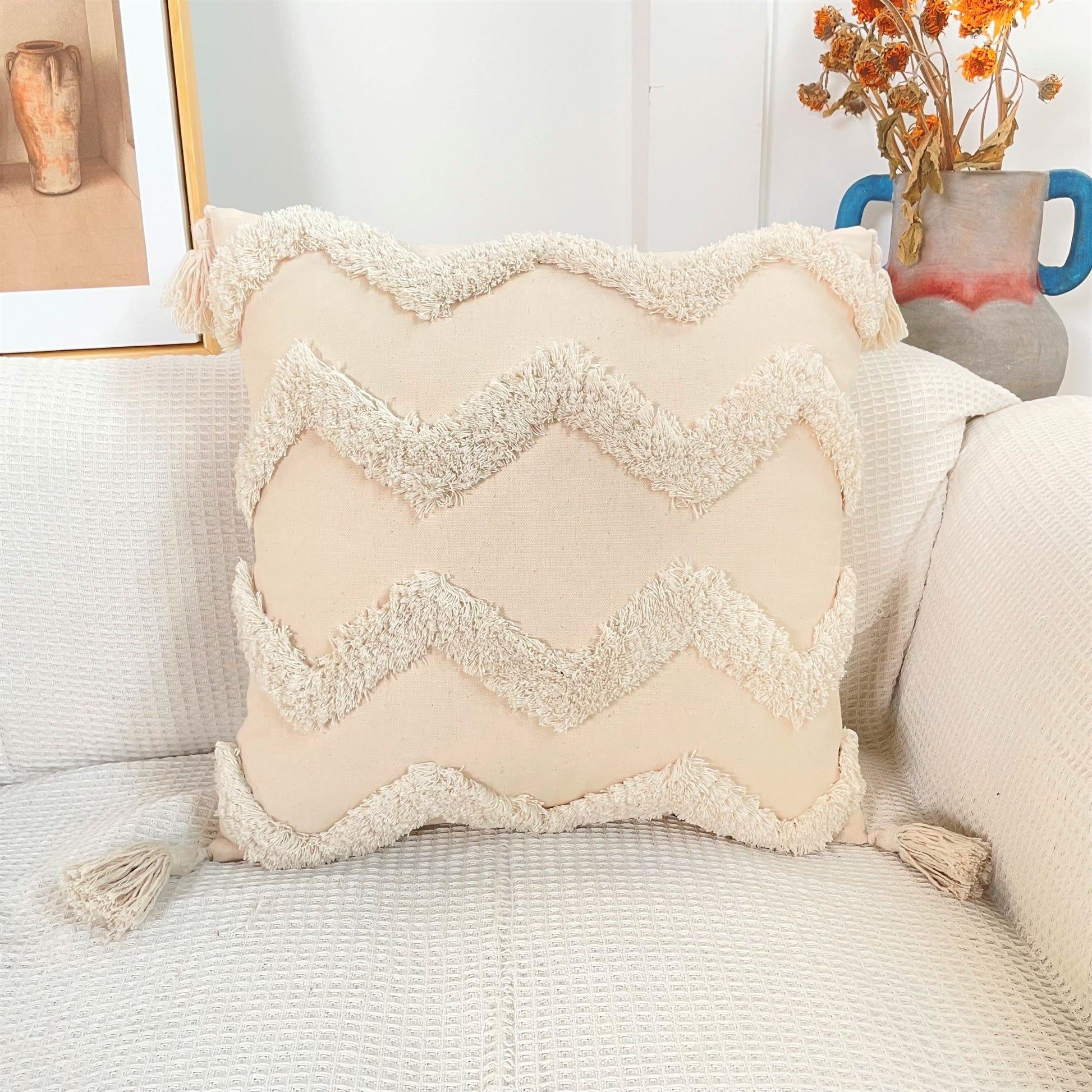 Pure Cotton Custom Boho Tassel Style Tufted Cushion Covers Home Decoration 45x45cm (18 x 18 Inches) - ScentiMelti Home Fragrance, Beauty & Gifts UK