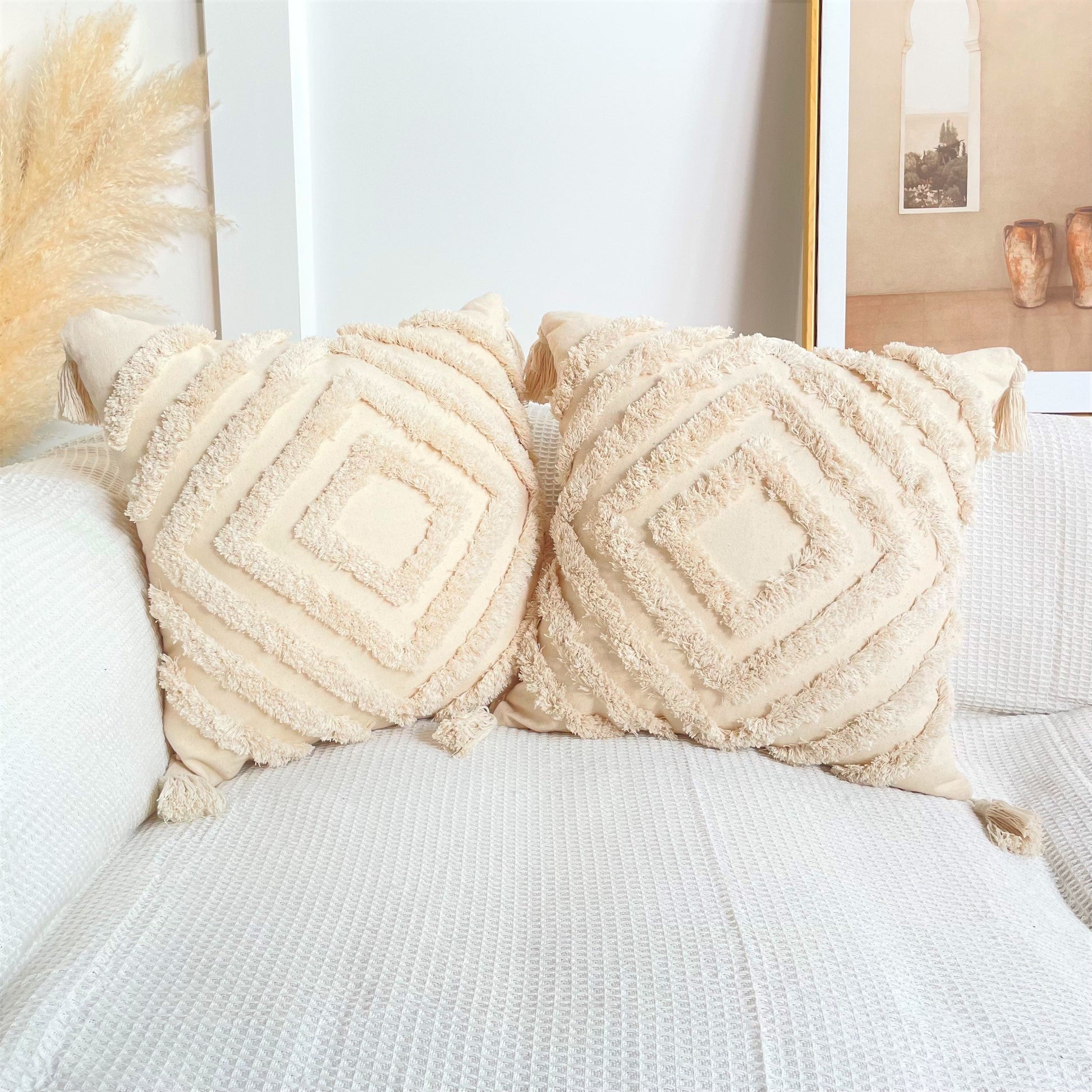 Pure Cotton Custom Boho Tassel Style Tufted Cushion Covers Home Decoration 45x45cm (18 x 18 Inches) - ScentiMelti Home Fragrance, Beauty & Gifts UK