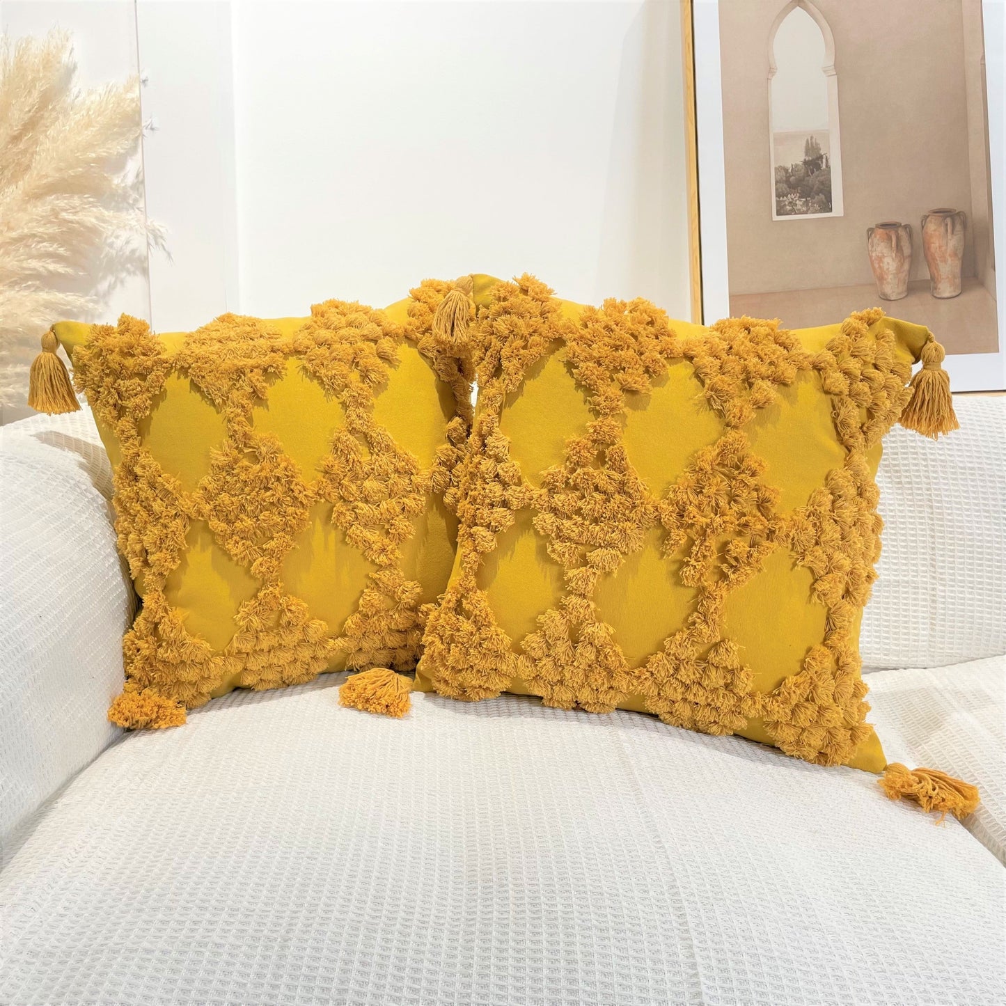 Pure Cotton Custom Boho Tassel Style Tufted Cushion Covers Home Decoration 45x45cm (18 x 18 Inches) - ScentiMelti Home Fragrance, Beauty & Gifts UK