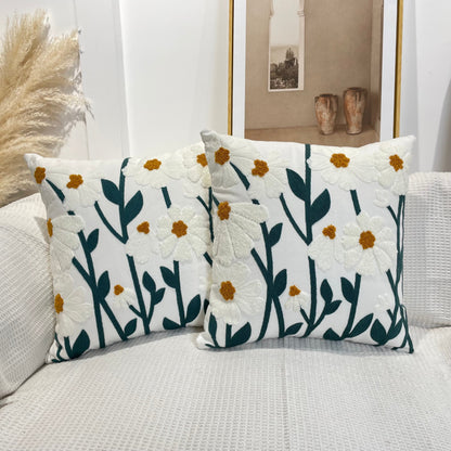 Pure Cotton Flower Pattern Custom Boho Tassel Style Tufted Cushion Cover 45x45cm (18 x 18 Inches) - ScentiMelti Home Fragrance, Beauty & Gifts UK