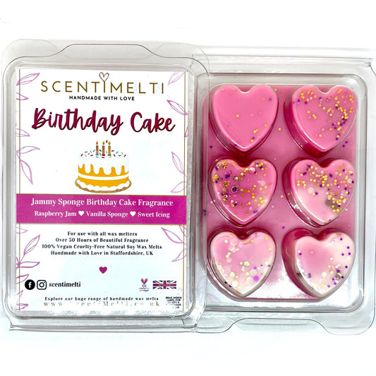 Birthday Cake Heart Clamshell Wax Melts - ScentiMelti  Birthday Cake Heart Clamshell Wax Melts
