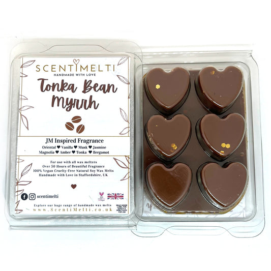 Tonka Bean Myrrh JM Inspired Heart Clamshell Wax Melts - ScentiMelti  Tonka Bean Myrrh JM Inspired Heart Clamshell Wax Melts