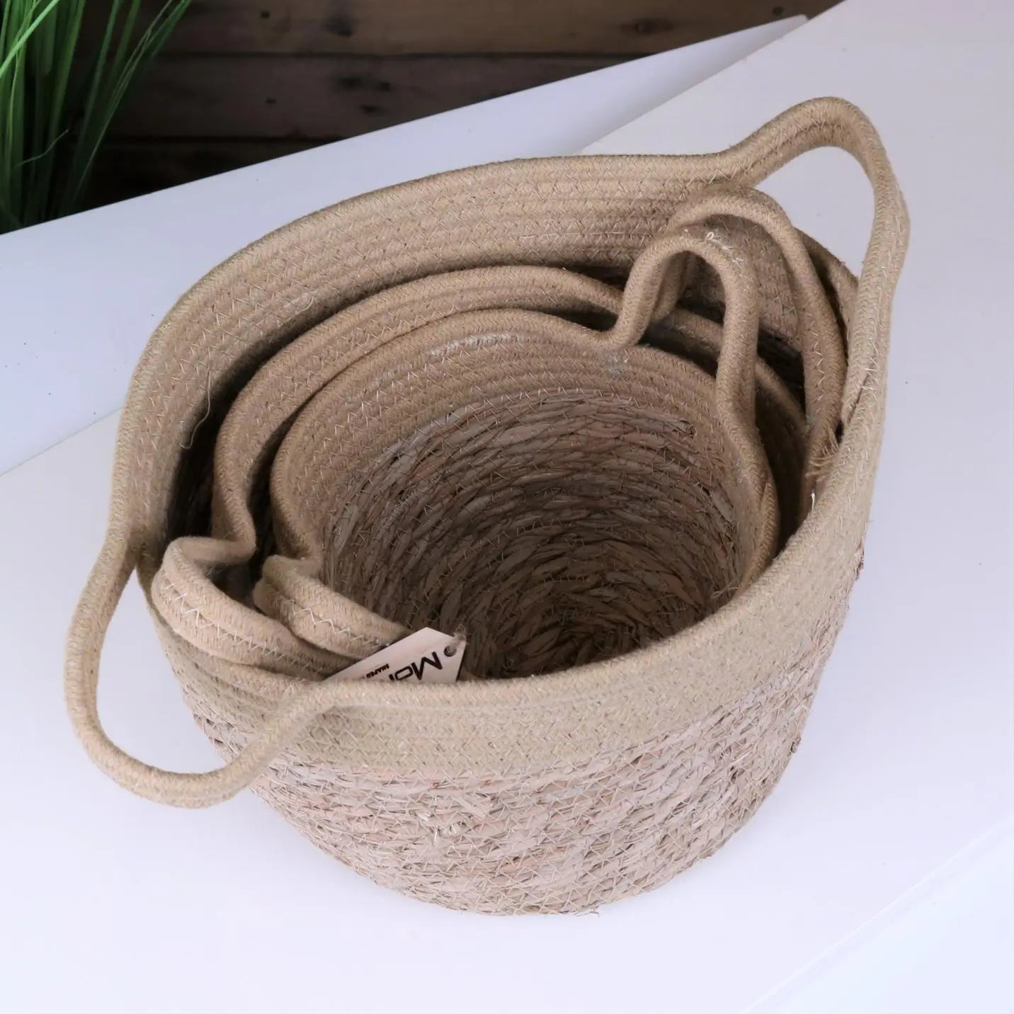 Sheyam Set of Storage Baskets Natural Grass Rope - ScentiMelti Home Fragrance, Beauty & Gifts UK