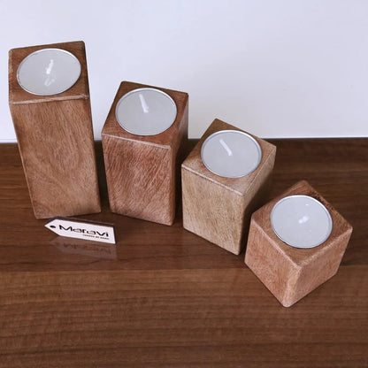 Bure Wooden Tea Light Holders Set of 4 - ScentiMelti Home Fragrance, Beauty & Gifts UK