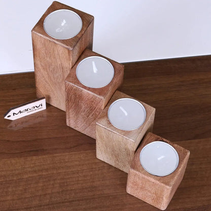 Bure Wooden Tea Light Holders Set of 4 - ScentiMelti Home Fragrance, Beauty & Gifts UK