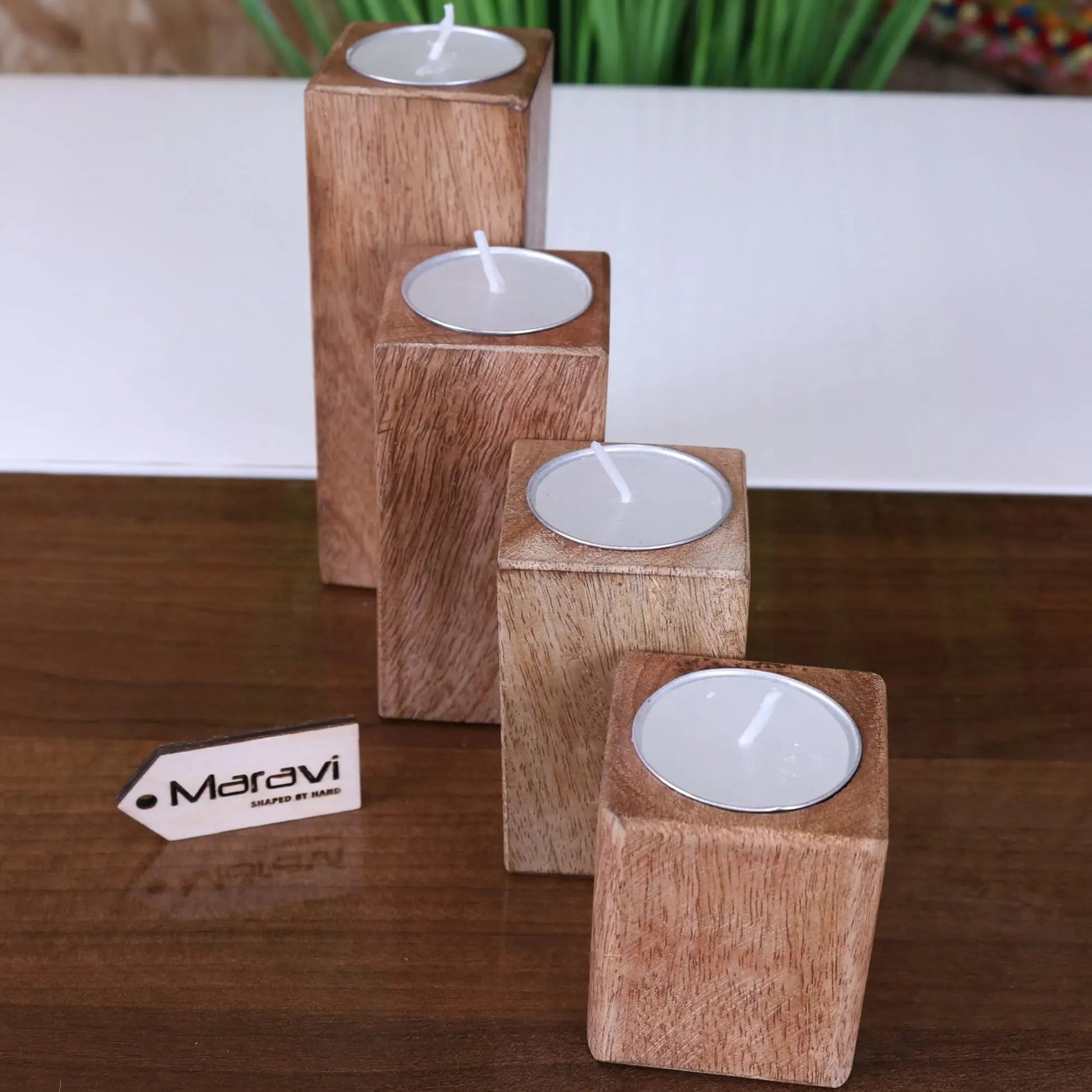 Bure Wooden Tea Light Holders Set of 4 - ScentiMelti Home Fragrance, Beauty & Gifts UK