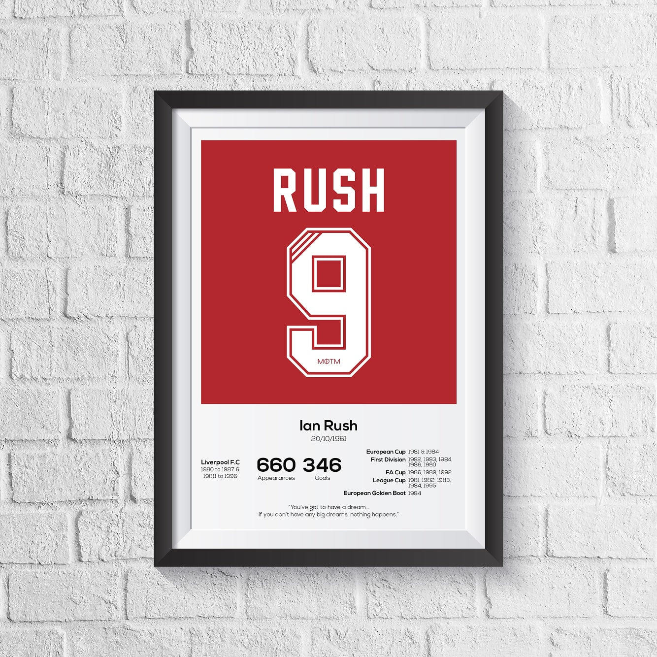 Ian Rush Liverpool Legend Stats Print MOTM Football ScentiMelti Wax Melts