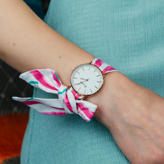 Pink Watermelon Print Changeable Fabric Strap Boho Women Wristwatch The Colourful Aura ScentiMelti Wax Melts