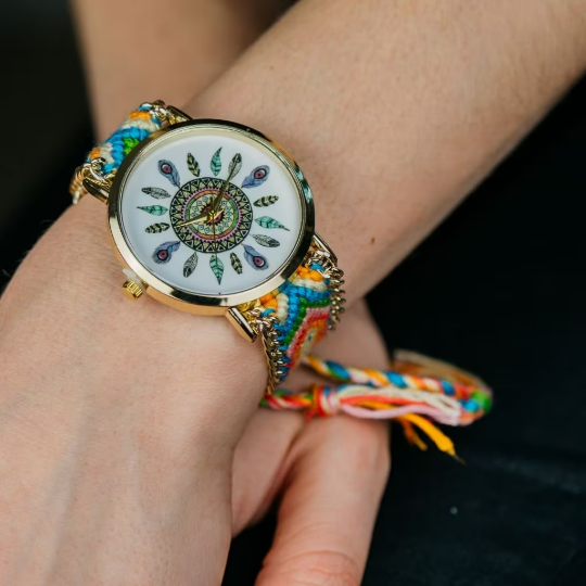 Boho Mandala Dial Jute Braided Bracelet Wrist Watch for Women The Colourful Aura ScentiMelti Wax Melts