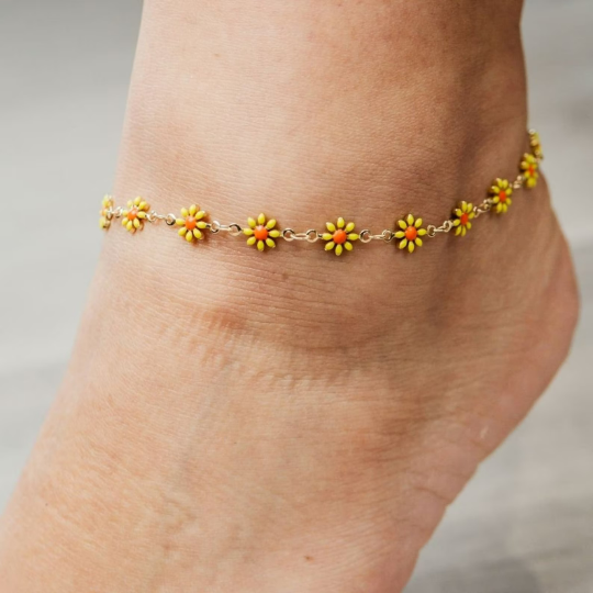 Multicolour Sun Flower Summer Indie Boho Daisy Floral Charms Payal Anklet - ScentiMelti Home Fragrance, Beauty & Gifts UK