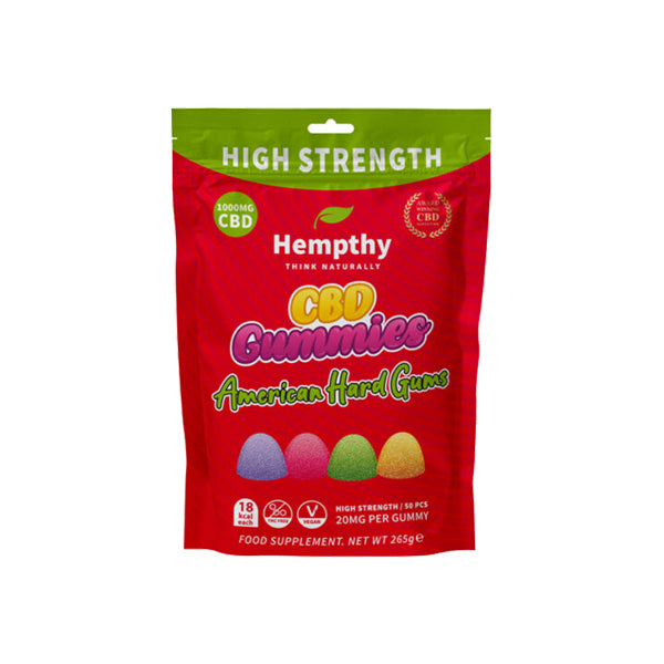 Hempthy 1000mg CBD American Hard Gums Gummies - 50 Pieces - ScentiMelti Home Fragrance, Beauty & Gifts UK