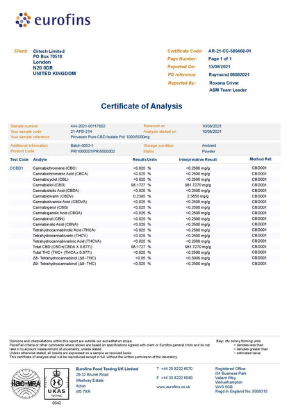 Provacan 1000mg CBD Isolate Powder - 1g - ScentiMelti Home Fragrance, Beauty & Gifts UK